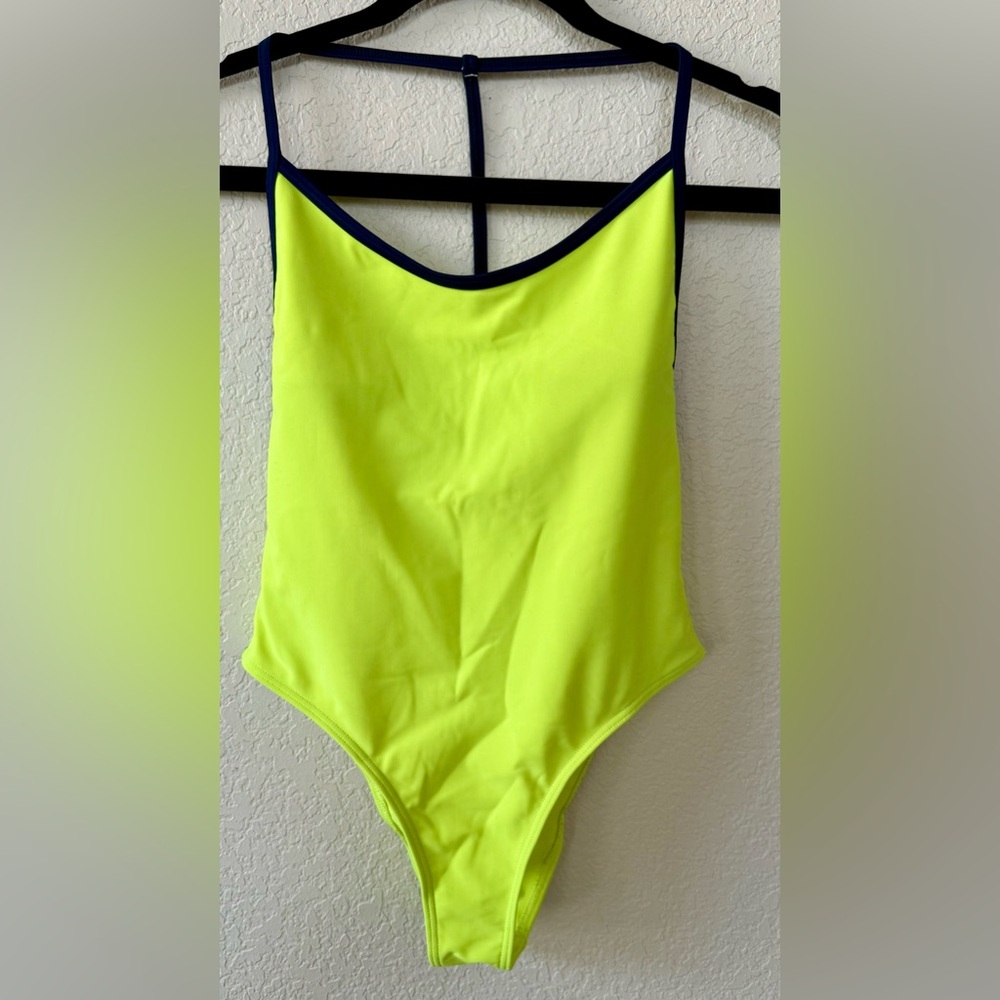 CHROMAT SWIMWEAR Neon Green & Blue 'T SUIT' HIGH CUT LEG 1 PC SWIMSUIT Festival